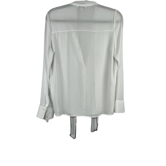 Express White Tie Neck Blouse Black Piping Long Sleeve Silky Small - Picture 9 of 13